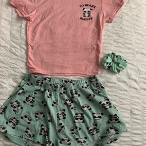 Pink PJ Shorts Set with Top and Scrunchie!